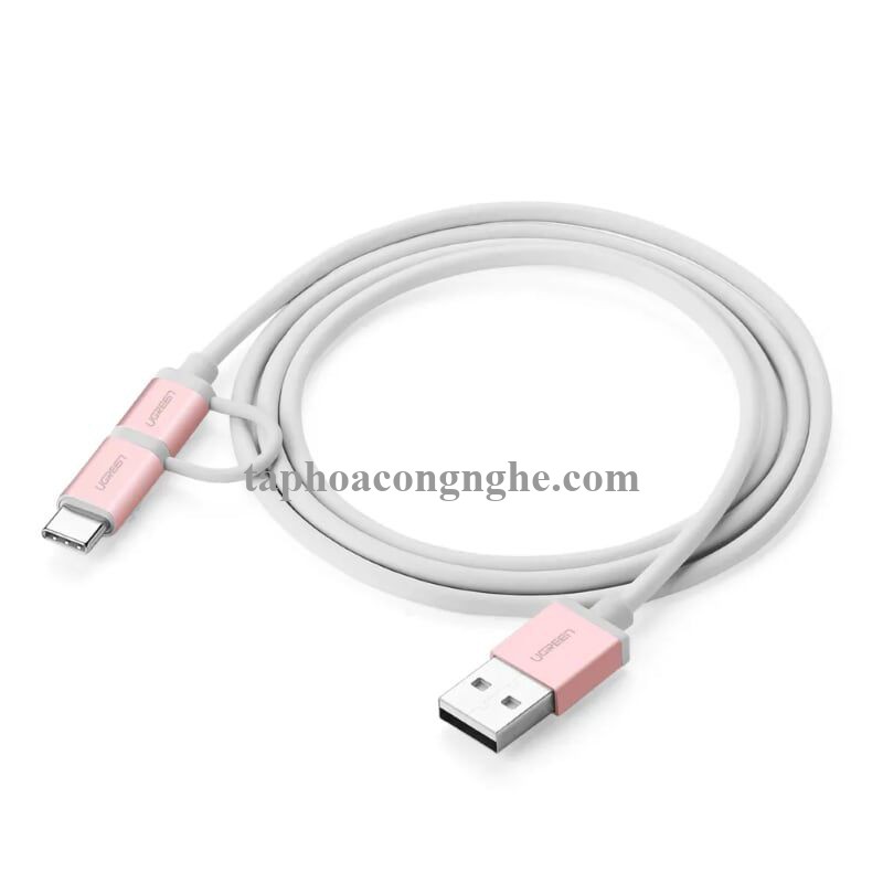 Ugreen 30542 0.5M màu Hồng Cáp USB-A sang Micro USB + USB-C cao cấp US177 30030542
